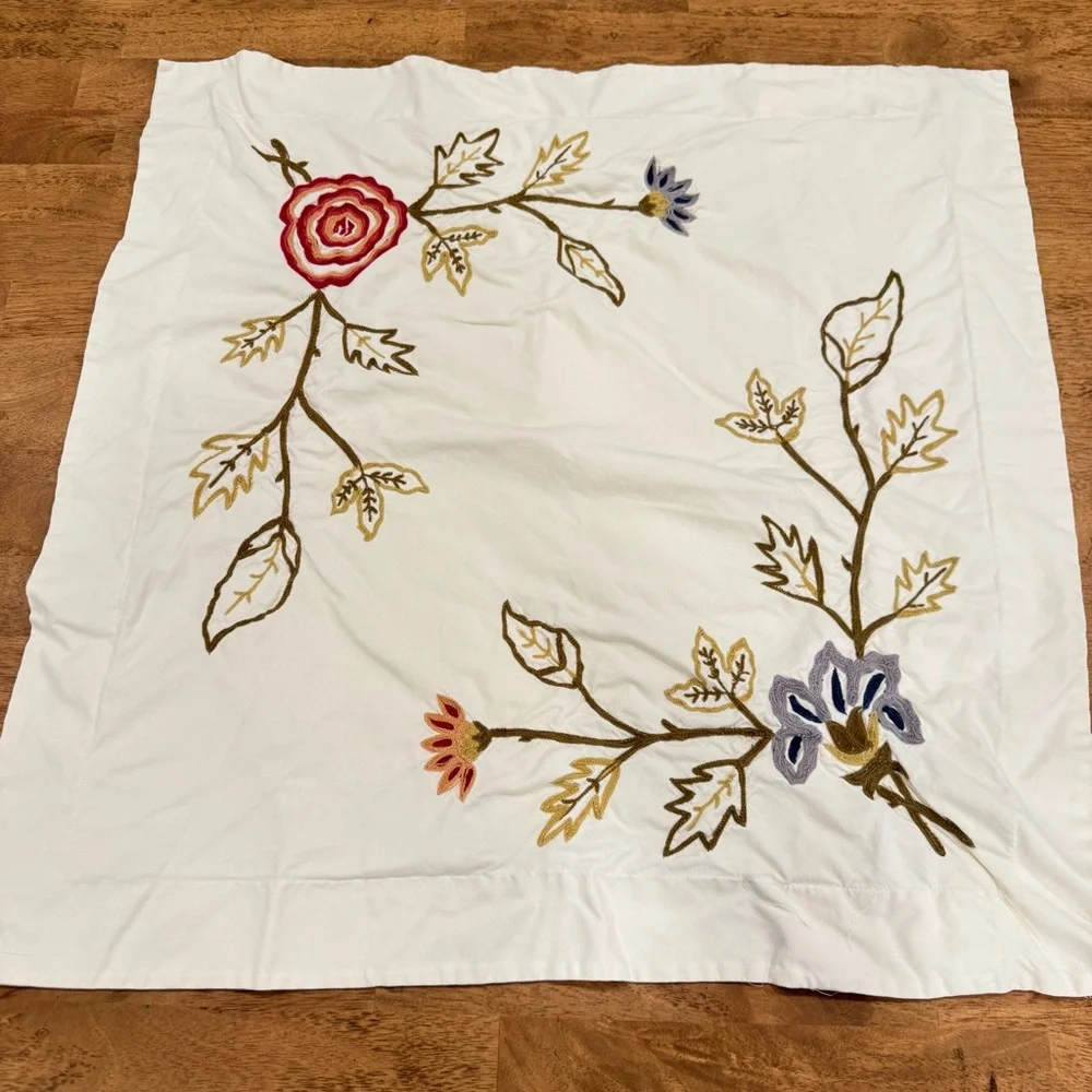 Pottery Barn White Pillow Covers Floral Embroidery Set of 2 Euro Square